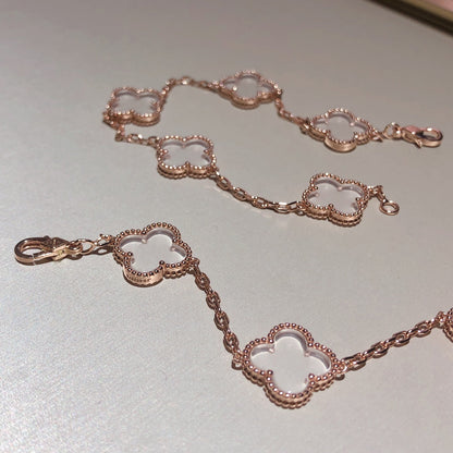[GALE]CLOVER 5 MOTIF ROCK CRYSTAL PINK GOLD BRACELET