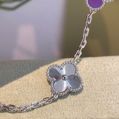 [GALE]CLOVER  5 MOTIFS  PURPLE VIOLET BRACELET SILVER