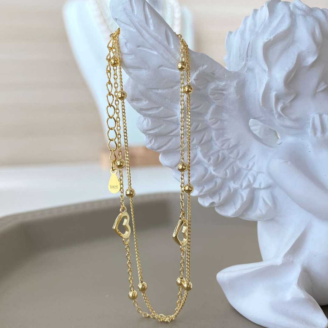 [NOVO]繊細なダブルレイヤーラブハートブレスレット