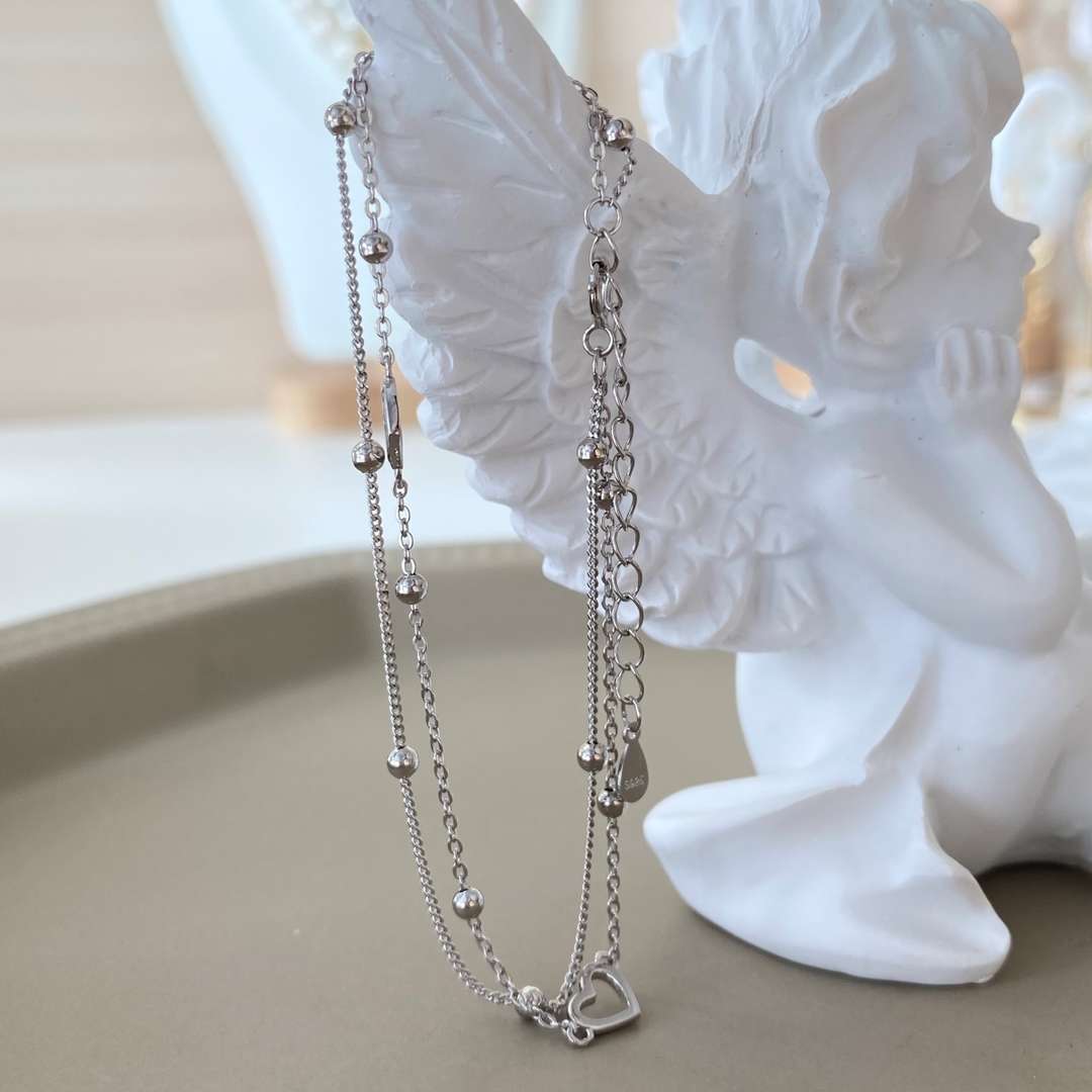 [NOVO]繊細なダブルレイヤーラブハートブレスレット