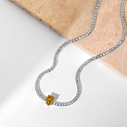 [GALE]1.0 carat Unique Pear Cut Tennis Necklace