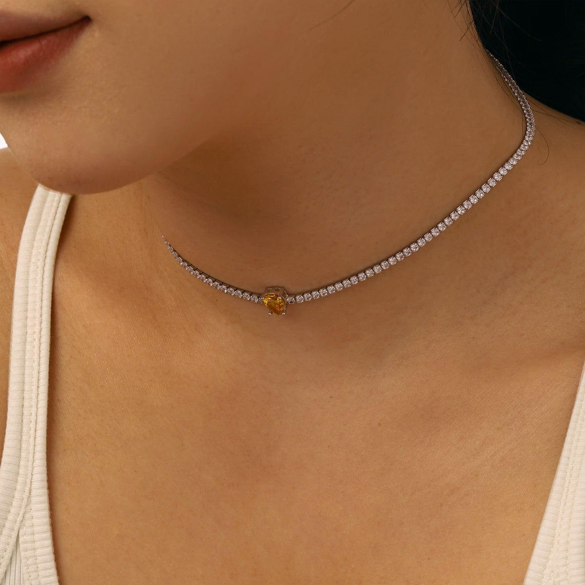 [GALE]1.0 carat Unique Pear Cut Tennis Necklace