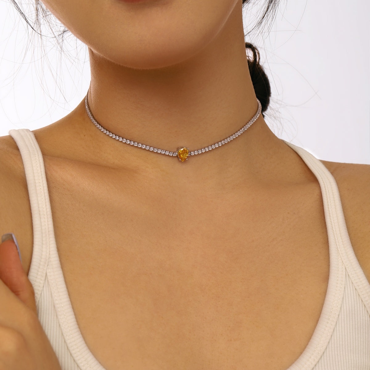 [GALE]1.0 carat Unique Pear Cut Tennis Necklace