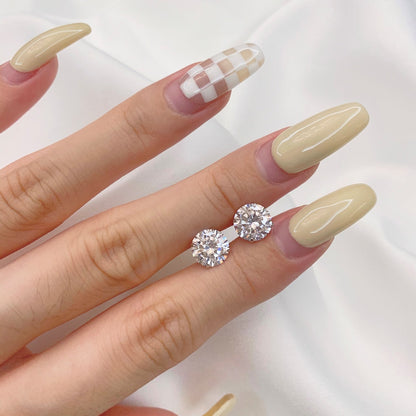 [GALE]Stylish Shiny Round Center Stone Stud Earrings