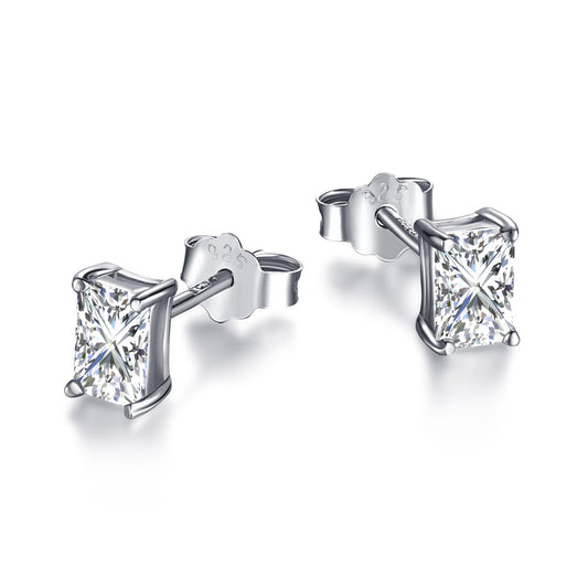 [GALE]Stylish Shiny Rectangular Center Stone Stud Earrings