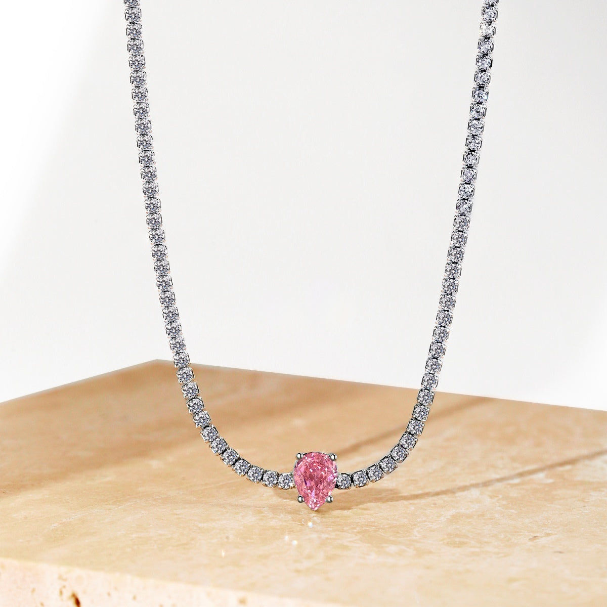 [GALE]1.0 carat Unique Pear Cut Tennis Necklace