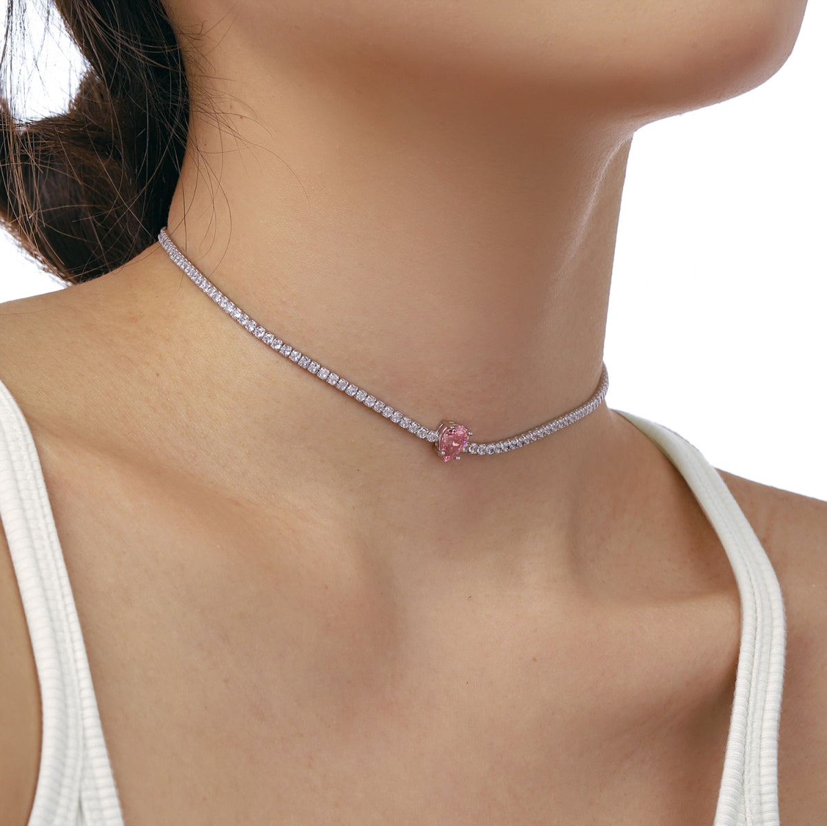 [GALE]1.0 carat Unique Pear Cut Tennis Necklace