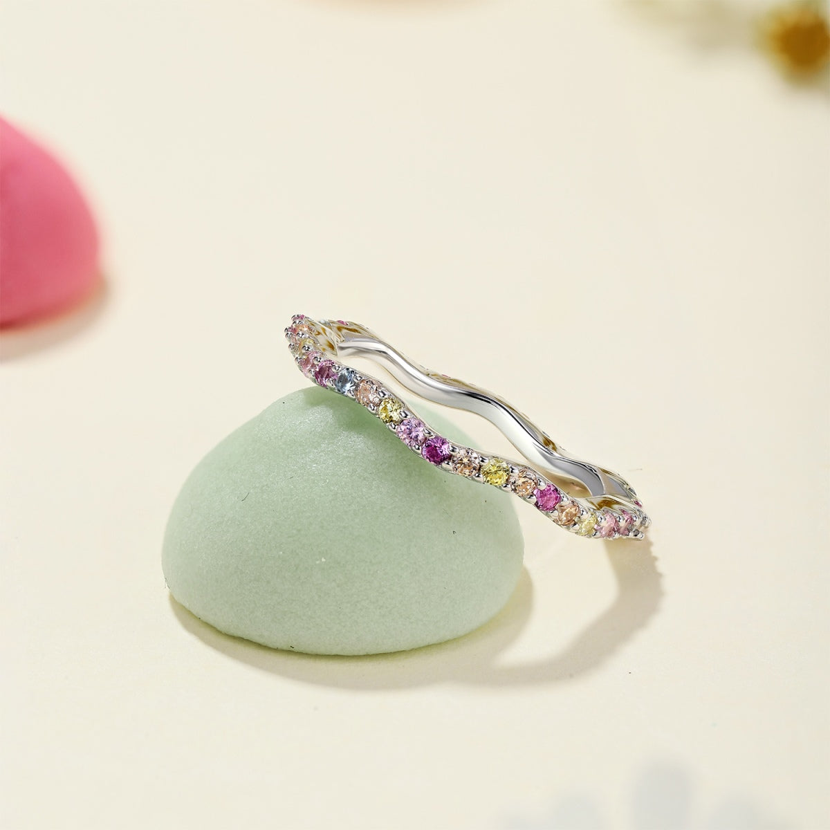 [GALE]Dainty Colorful Round Cut Party Ring