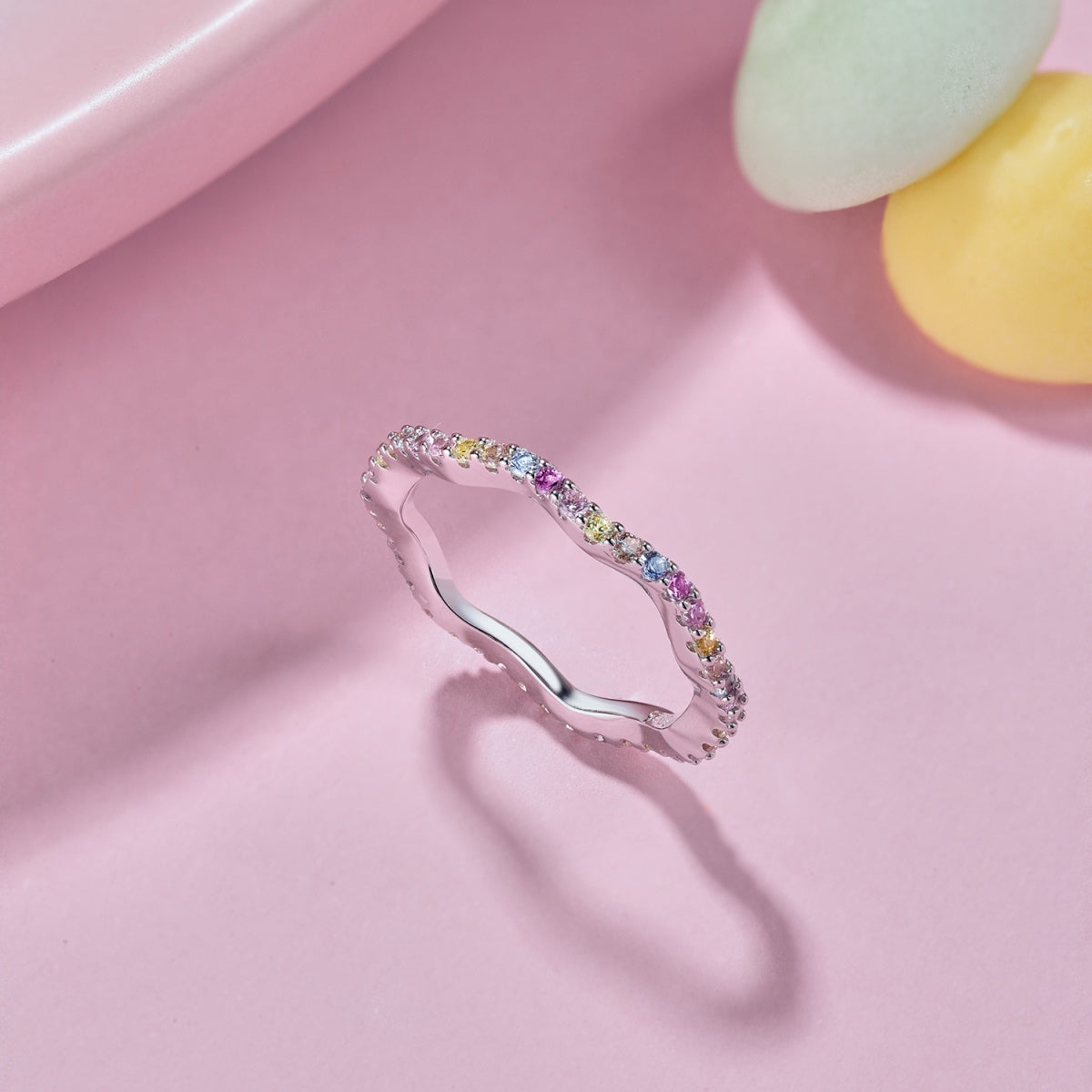 [GALE]Dainty Colorful Round Cut Party Ring