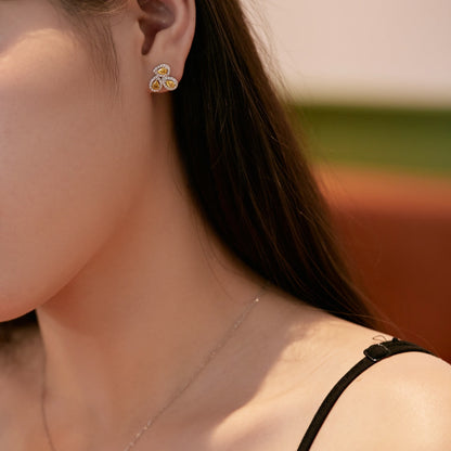 [GALE]Ornate Flower Shape Pear Cut Lover Earrings