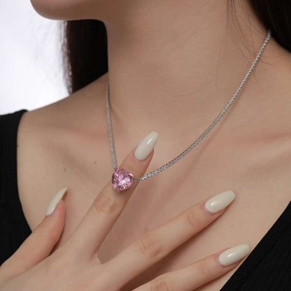[GALE]8.0 Carat Versatile Colorful Sweet Heart-Shaped Tennis Necklace