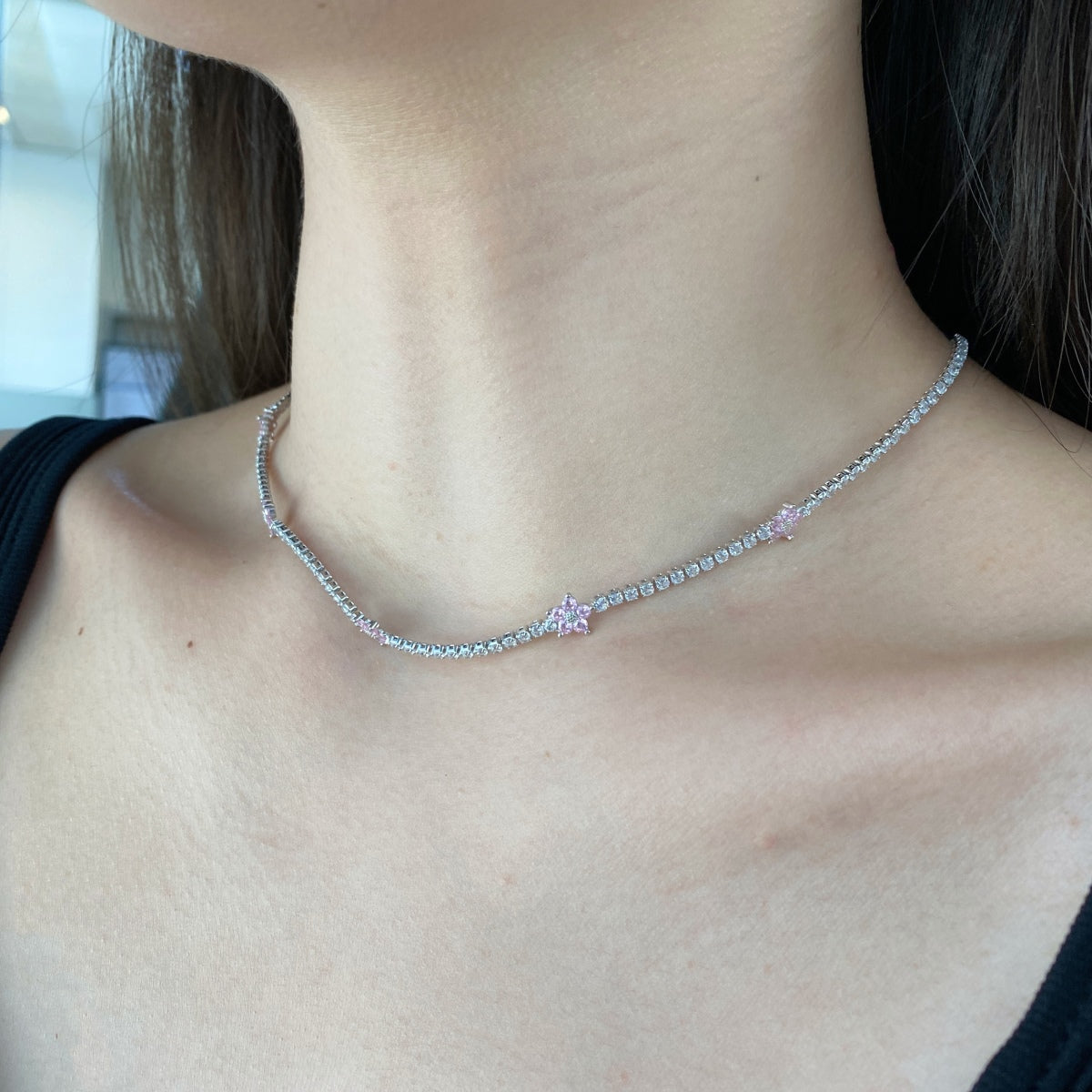 [NOVO]ラグジュアリーなカラフルフラワーテニスネックレス