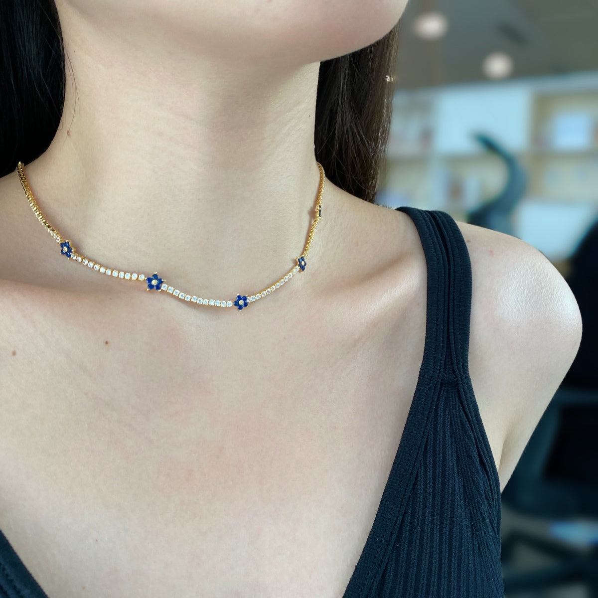 [NOVO]ラグジュアリーなカラフルフラワーテニスネックレス