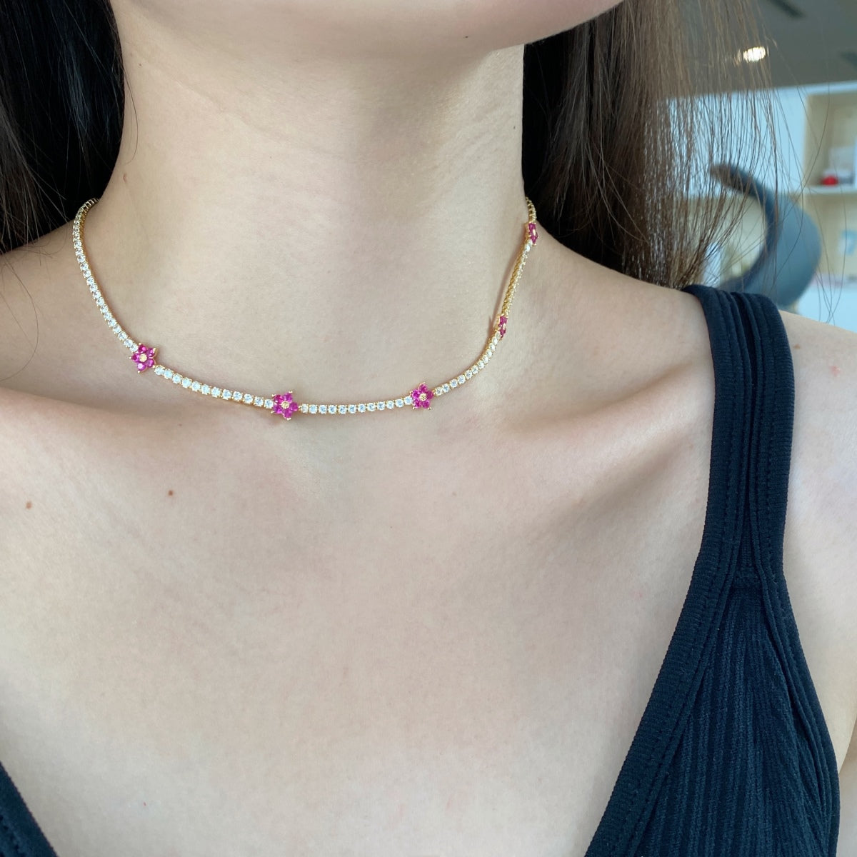 [NOVO]ラグジュアリーなカラフルフラワーテニスネックレス