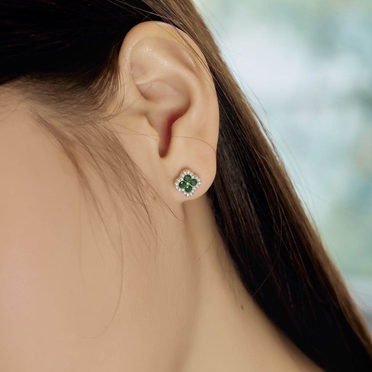 [GALE]Four-Leaf Clover Flower Shaped Earrings