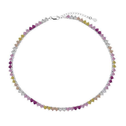 [GALE]Sparkling Colorful Full Heart Tennis Necklace