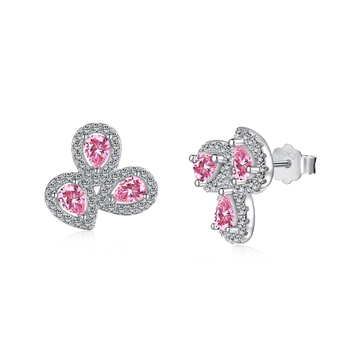 [GALE]Ornate Flower Shape Pear Cut Lover Earrings