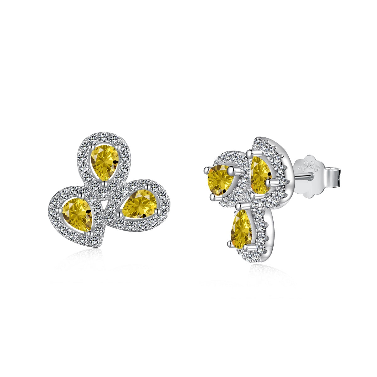 [GALE]Ornate Flower Shape Pear Cut Lover Earrings