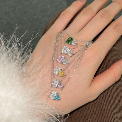 [GALE]Dazzling Square & Heart Shape Necklace