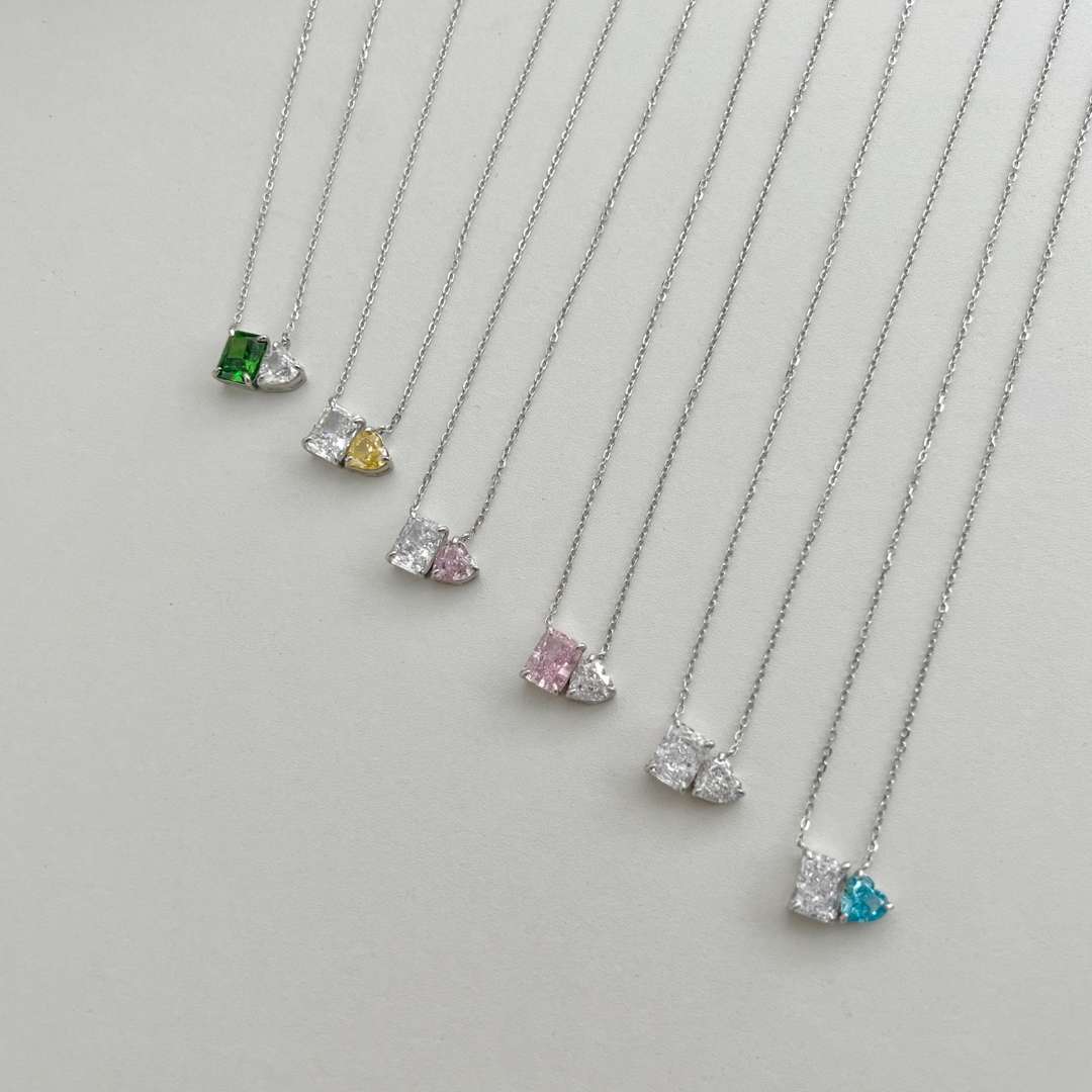 [GALE]Dazzling Square & Heart Shape Necklace