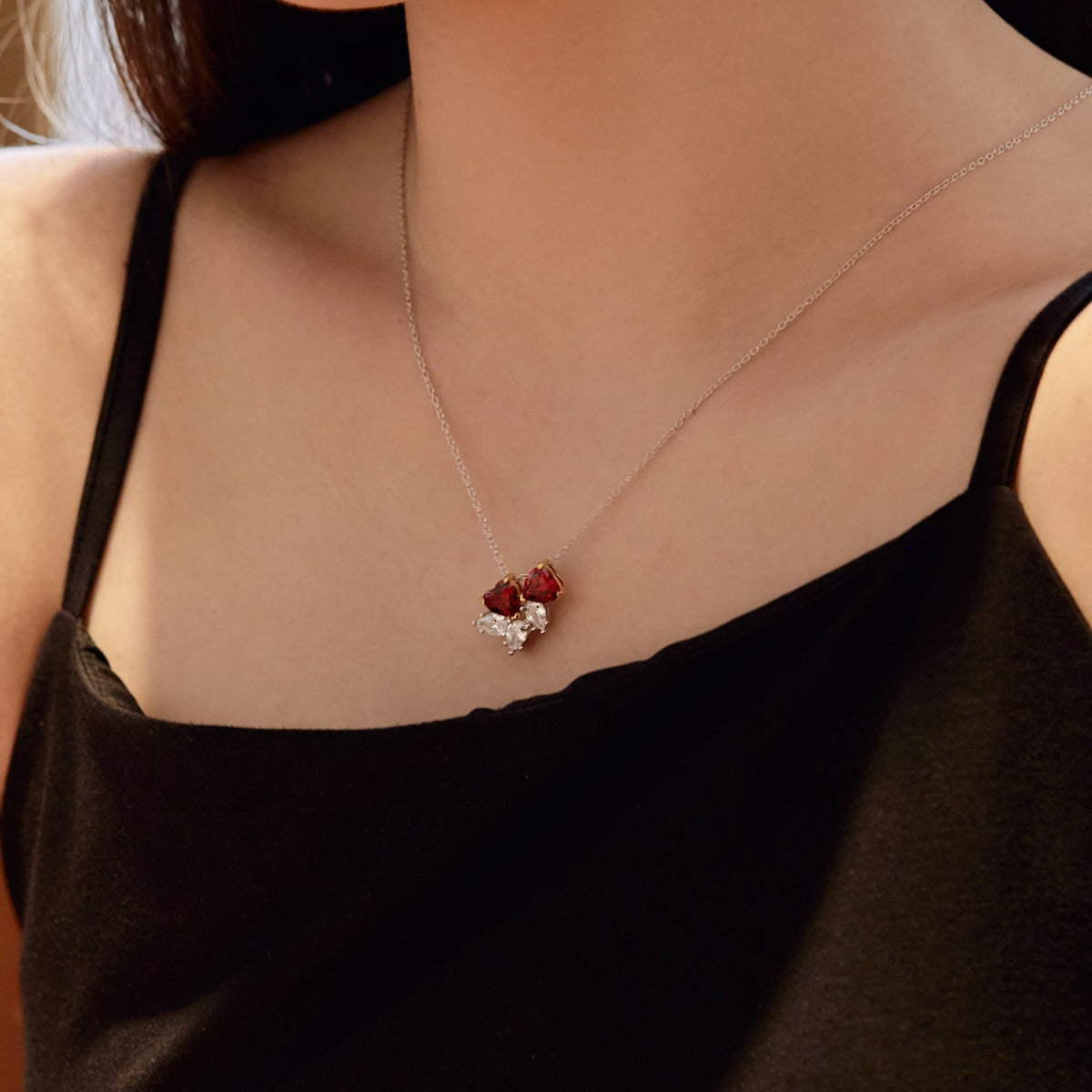 [GALE]Dainty Red Heart Necklace