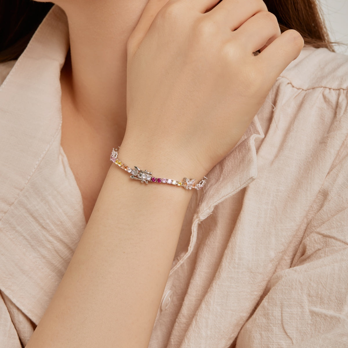 [GALE]Ornate Colorful Butterfly Shape Round Cut Daily Bracelet