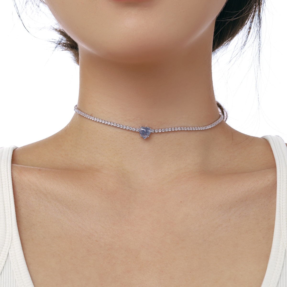 [NEU] 2,0 Karat funkelnde Halskette im Tennisherzschliff