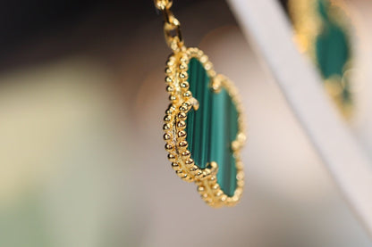 [GALE]CLOVER EARRINGS GOLD MALACHITE DIAMOND 3 MOTIF