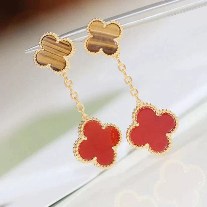 [GALE]CLOVER  2 MOTIF  TIGER EYE CARNELIAN EARRINGS