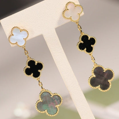 [GALE]CLOVER EARRINGS GOLD ONYX MOP 3 MOTIF