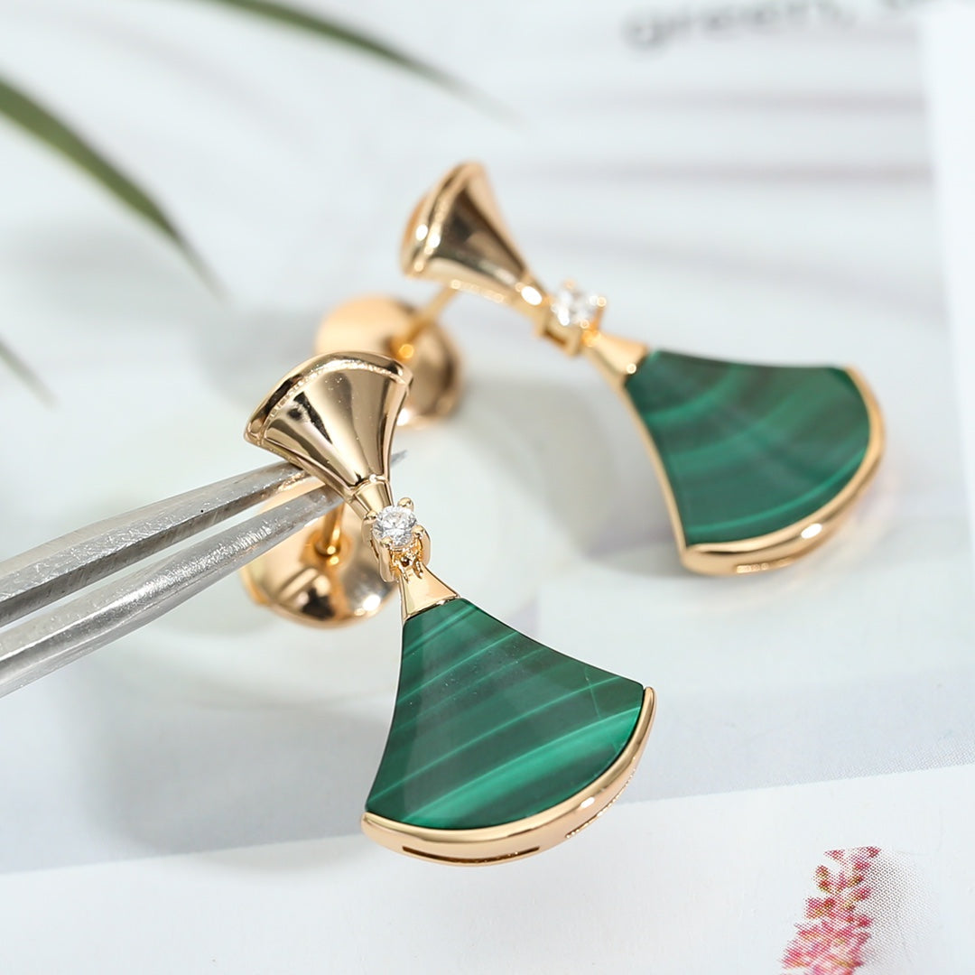 [GALE]DREAM MALACHITE PINK GOLD EARRINGS