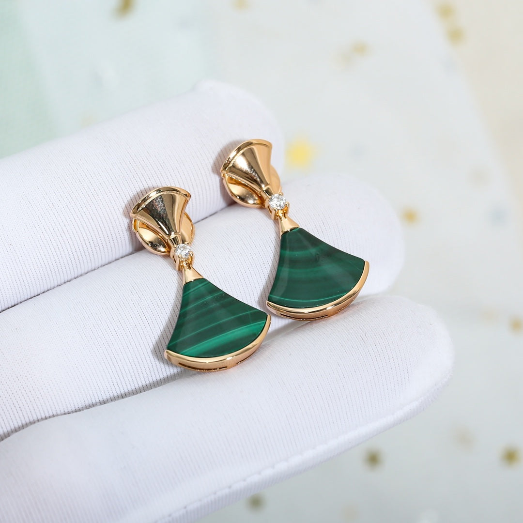 [GALE]DREAM MALACHITE PINK GOLD EARRINGS