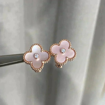 [GALE]CLOVER MEDIUM 1 MOTIFS  PINK MOP DIAMOND EARRINGS