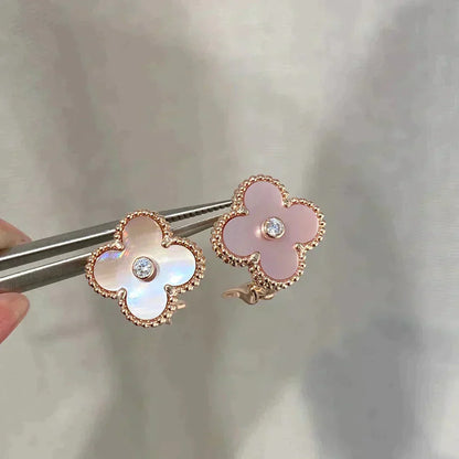 [GALE]CLOVER MEDIUM 1 MOTIFS  PINK MOP DIAMOND EARRINGS