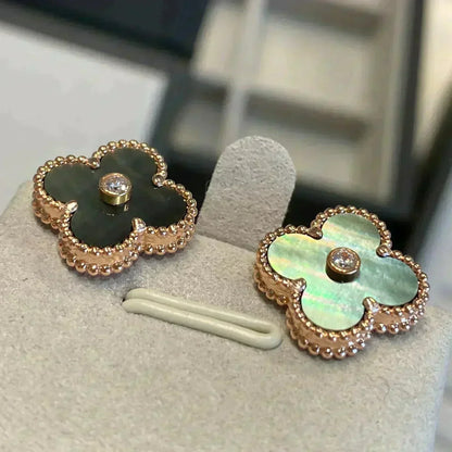 [GALE]CLOVER MEDIUM 1 MOTIFS GRAY MOP  DIAMOND EARRINGS