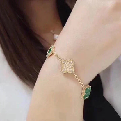 [GALE]CLOVER  5 MOTIF MALACHITE DIAMOND BRACELET