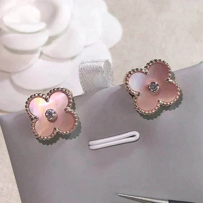 [GALE]CLOVER MEDIUM 1 MOTIFS  PINK MOP DIAMOND EARRINGS