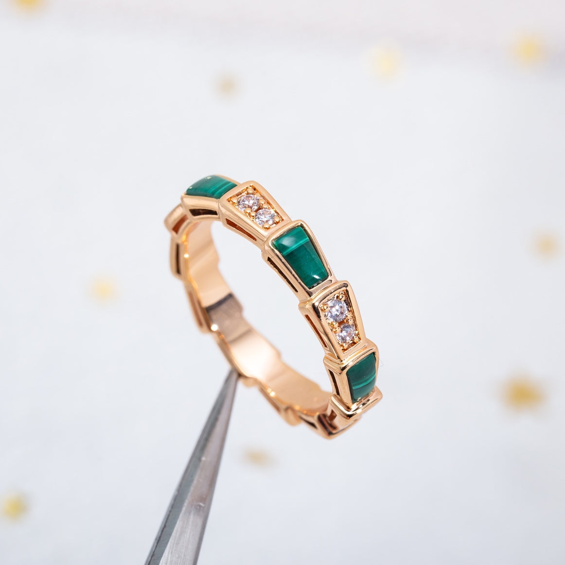 [GALE]SERPENTI RING PINK GOLD MALACHITE DIAMOND 3MM