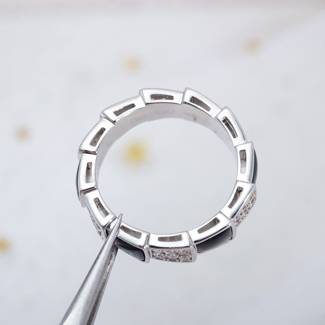 [GALE]SERPENTI RING SILVER DIAMOND BLACK MOP 4MM