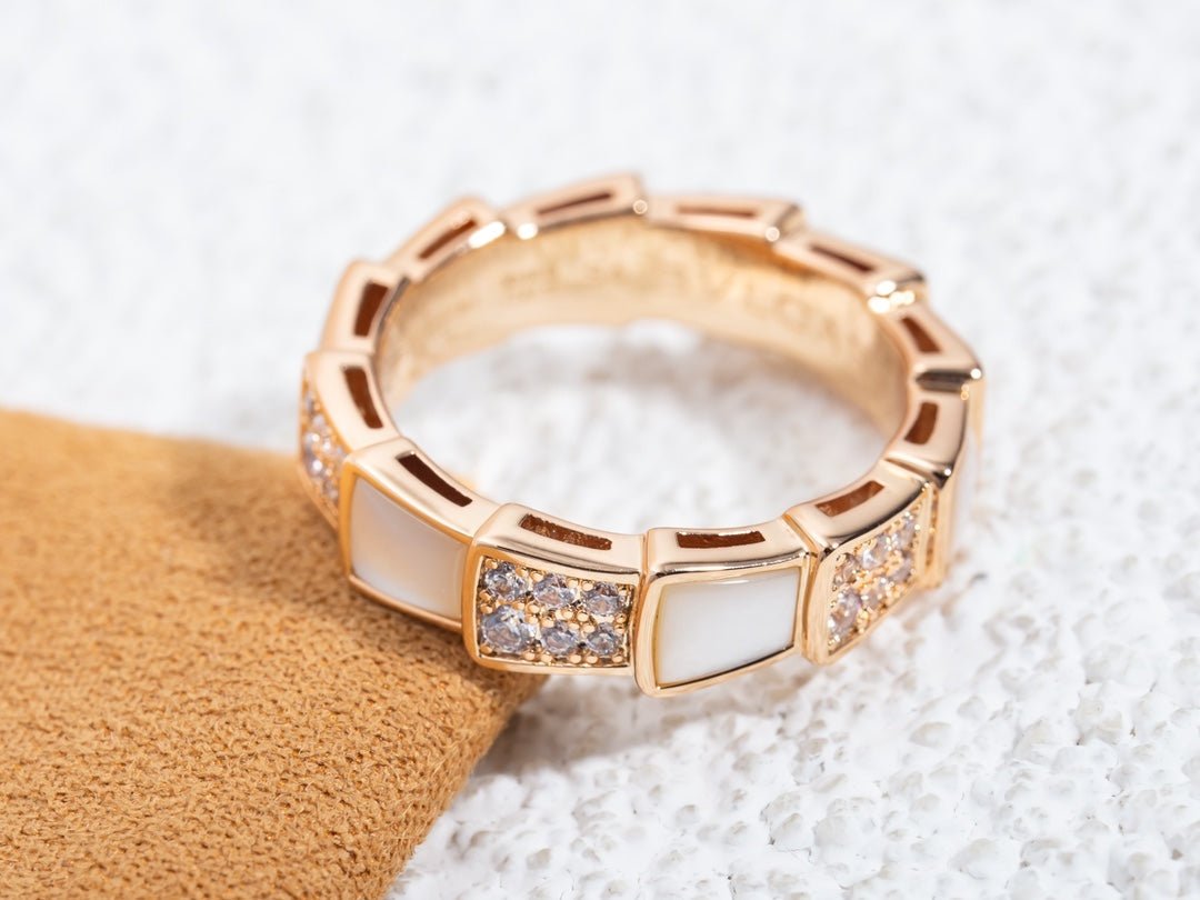 [GALE]SERPENTI RING PINK GOLD MOP DIAMOND PAVED 4MM
