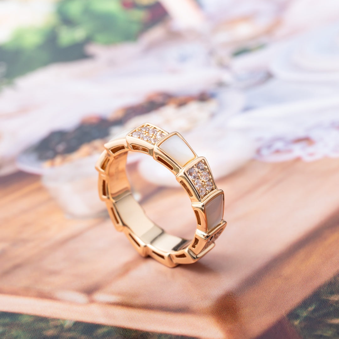 [GALE]SERPENTI RING PINK GOLD MOP DIAMOND PAVED 4MM