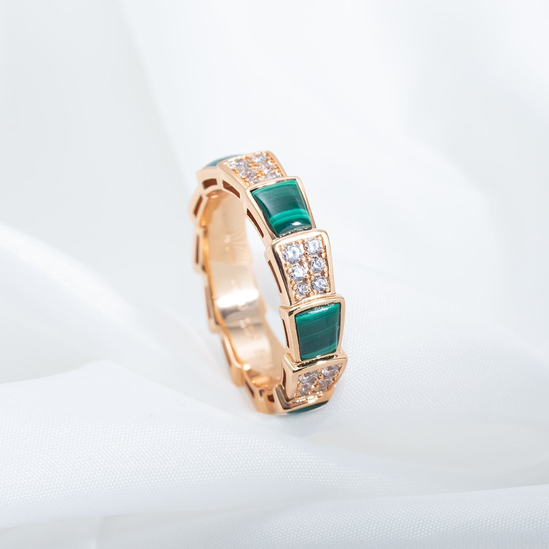 [GALE]SERPENTI RING PINK GOLD MALACHITE DIAMOND PAVED 4MM