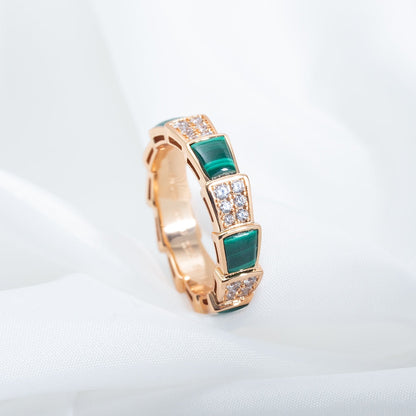 [GALE]SERPENTI RING PINK GOLD MALACHITE DIAMOND PAVED 4MM