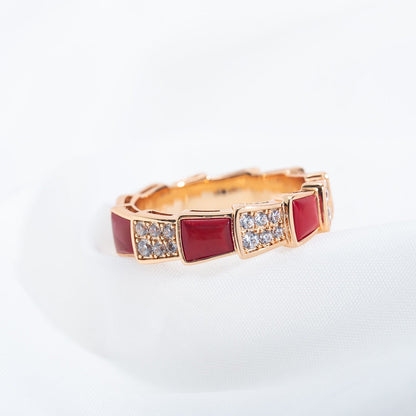 [GALE]SERPENTI RING PINK GOLD CARNELIAN DIAMOND PAVED 4MM