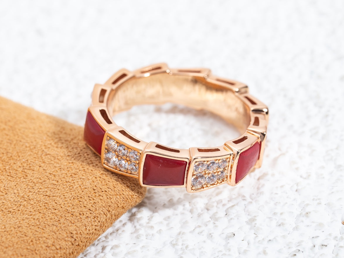 [GALE]SERPENTI RING PINK GOLD CARNELIAN DIAMOND PAVED 4MM
