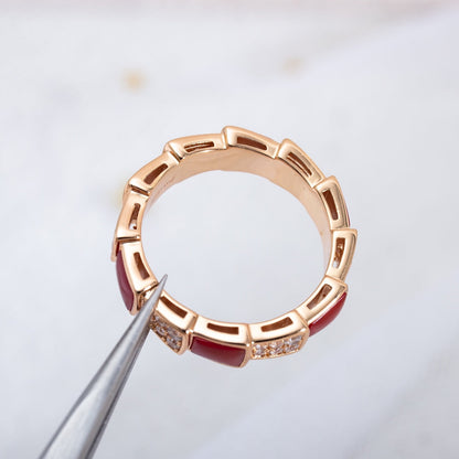 [GALE]SERPENTI RING PINK GOLD CARNELIAN DIAMOND PAVED 4MM