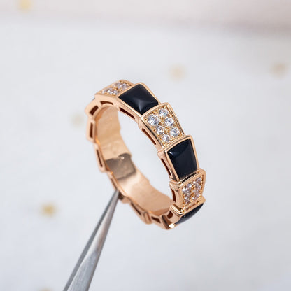 [GALE]SERPENTI RING PINK GOLD BLACK MOP DIAMOND PAVED 4MM