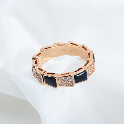[GALE]SERPENTI RING PINK GOLD BLACK MOP DIAMOND PAVED 4MM