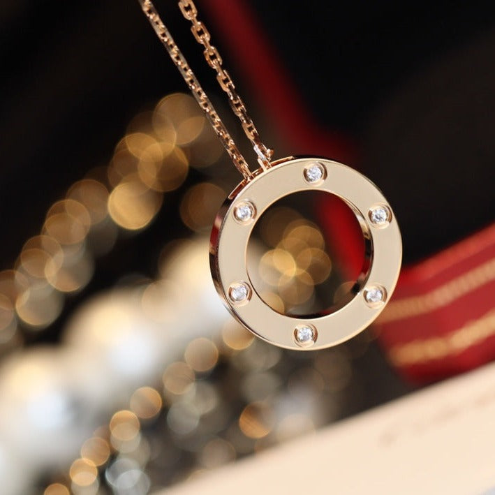 [GALE]LOVE NECKLACE 16MM 6 DIAMONDS PINK GOLD