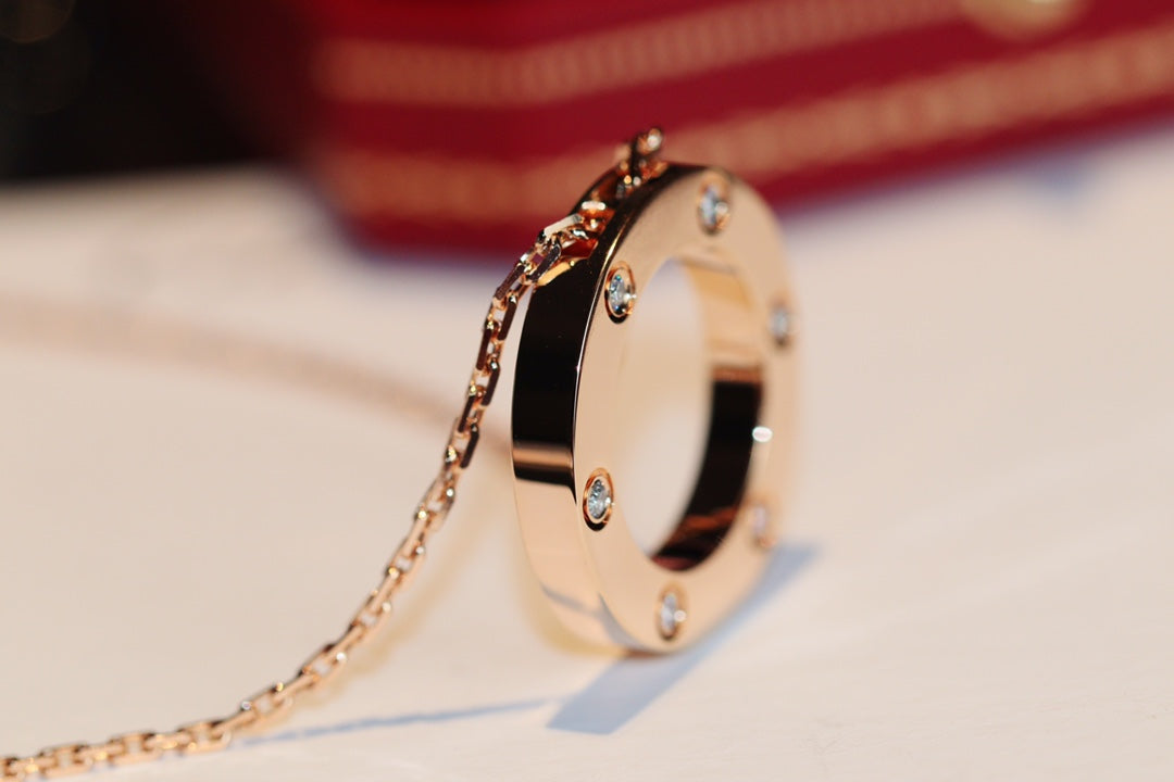 [GALE]LOVE NECKLACE 16MM 6 DIAMONDS PINK GOLD